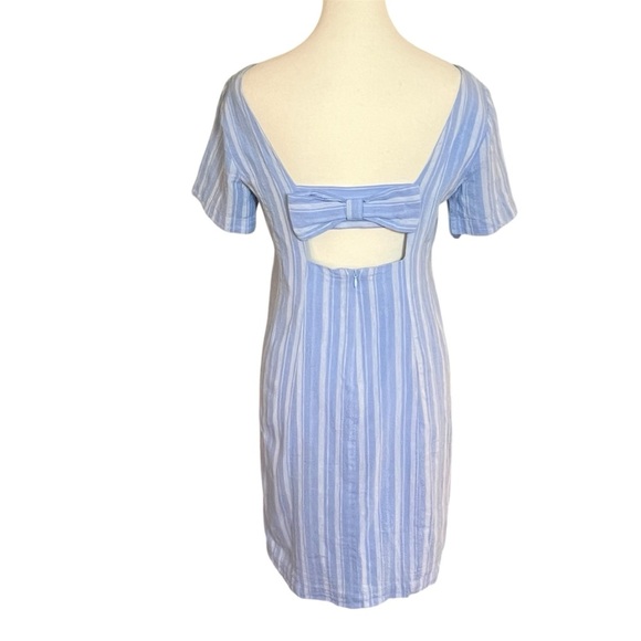 Anthropologie || Cape May Mini Bow Back Dress Linen Blend Blue Stripe Size 4 - Picture 3 of 11